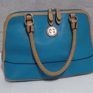 Gianibernini Teal & Beige Handbag Leather with Silver Accents